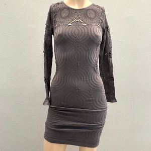 Bebe style laser cut detailing long sleeve gray Bodycon dress